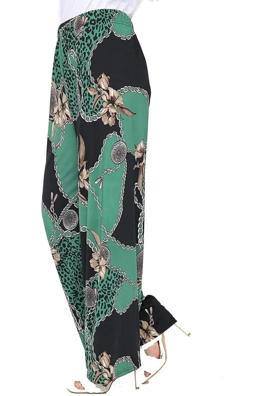 Green Leopard Chain Print Palazzo Trouser