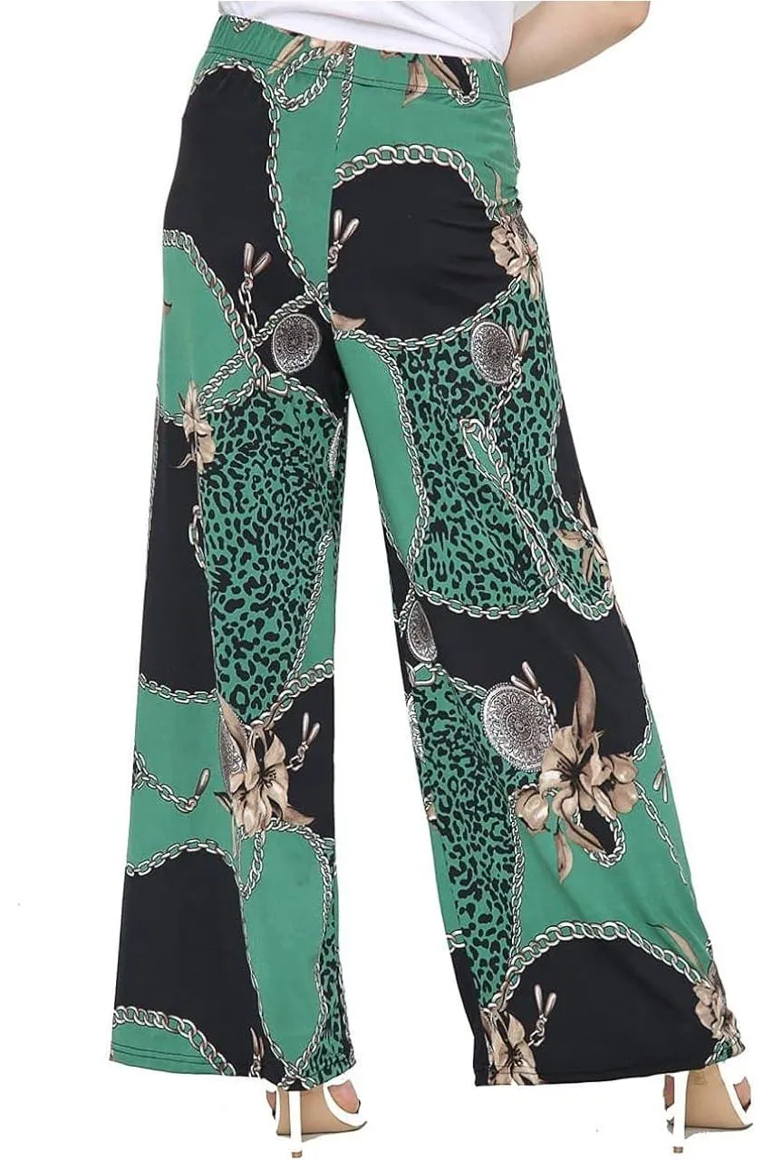 Green Leopard Chain Print Palazzo Trouser