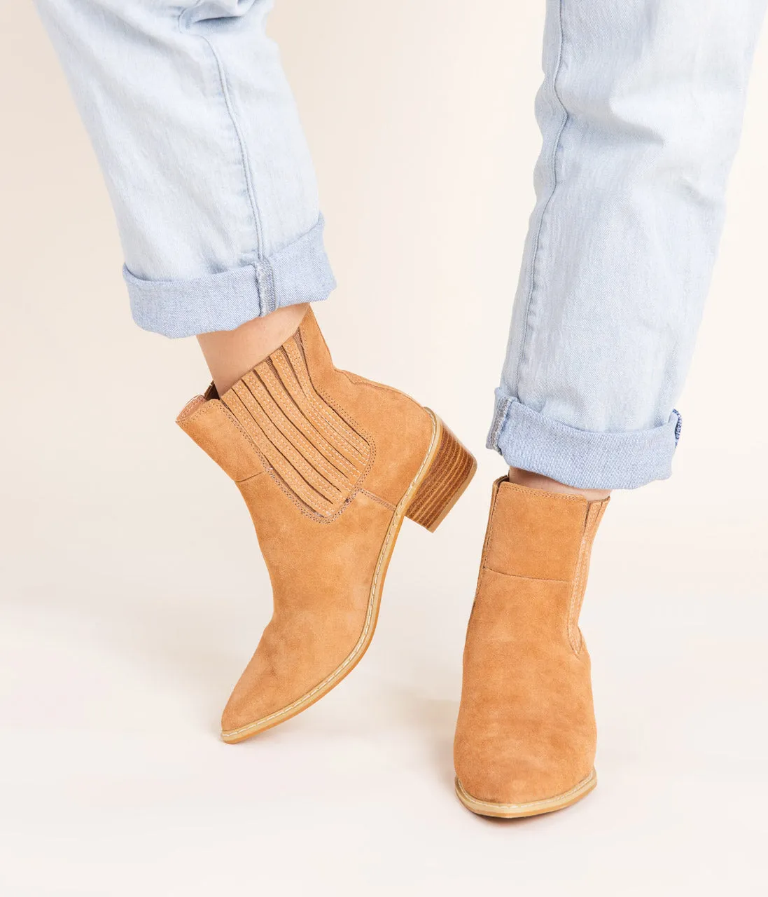 Hazel Blues® |  Leonor Suede Ankle Boot in Tan