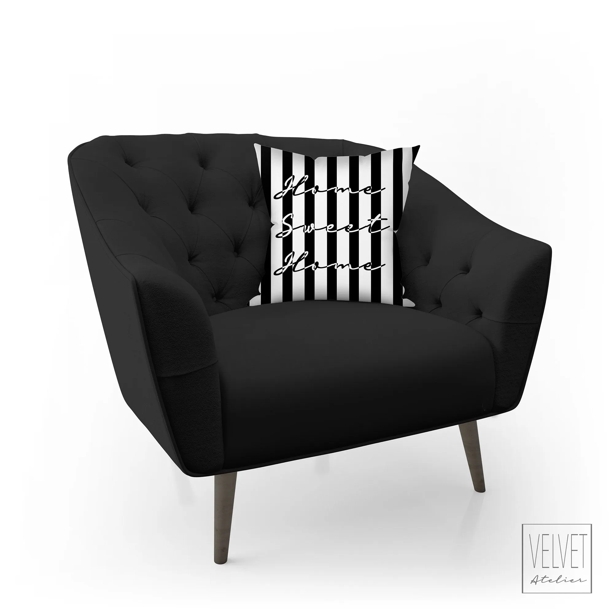 Home Sweet Home pillow, black and white, modern Interior decor, typographic design, home decor, pillow cover and insert, stripes
