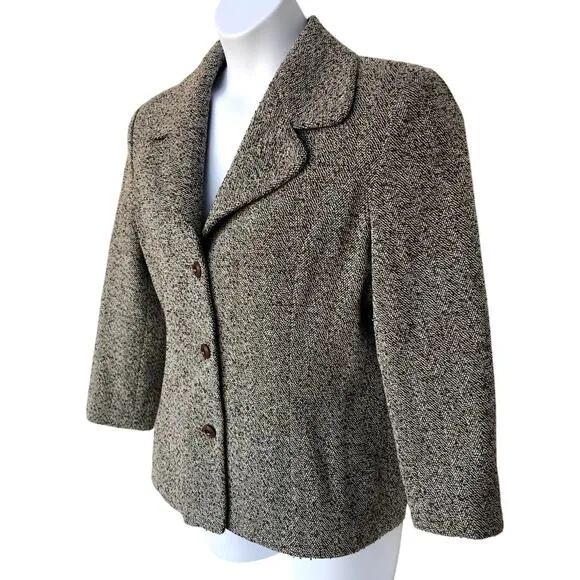Hot Cream Wool and Silk Blend Tweed Blazer - size L - Stylish and Unique
