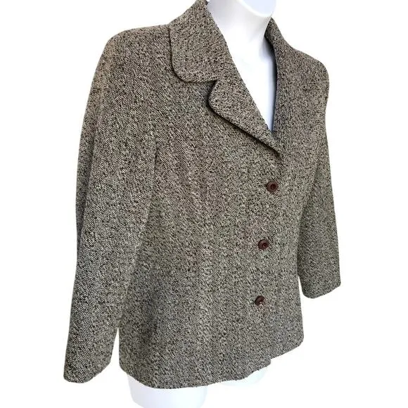 Hot Cream Wool and Silk Blend Tweed Blazer - size L - Stylish and Unique