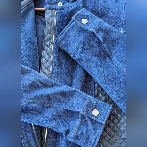 Isaac Mizrahi Live Suede/leather Jacket, Dark Blue, size 8