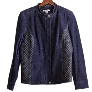 Isaac Mizrahi Live Suede/leather Jacket, Dark Blue, size 8