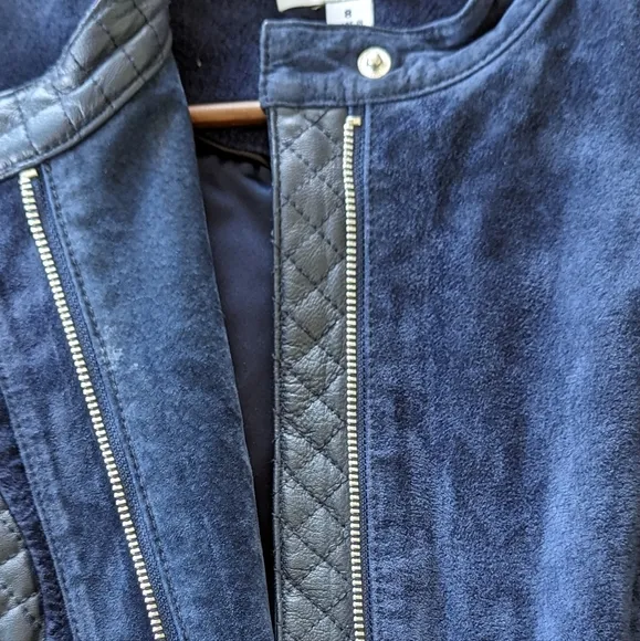 Isaac Mizrahi Live Suede/leather Jacket, Dark Blue, size 8