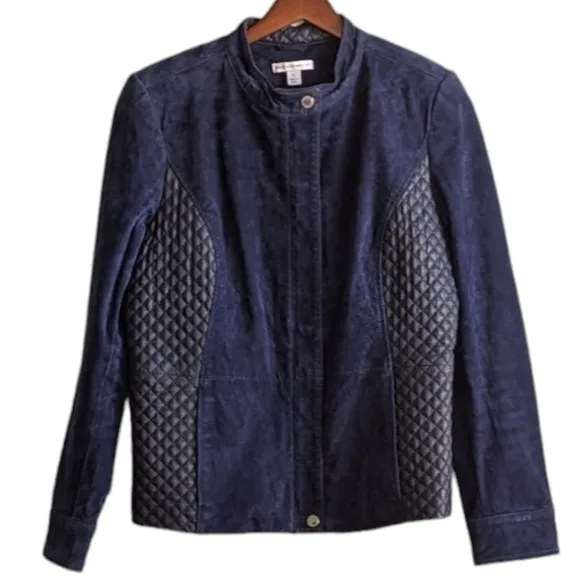 Isaac Mizrahi Live Suede/leather Jacket, Dark Blue, size 8