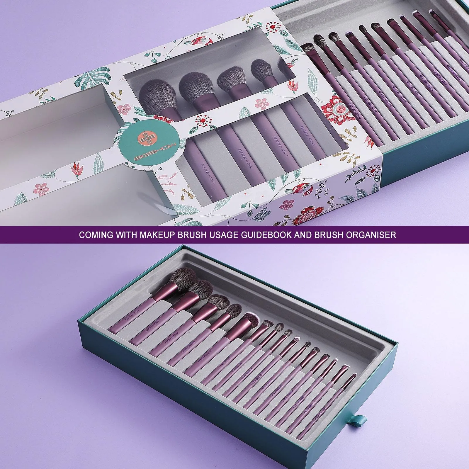 JADE SERIES - 15 PCS MAKEUP BRUSH KIT IN GIFT BOX - SMOKE PURPLE