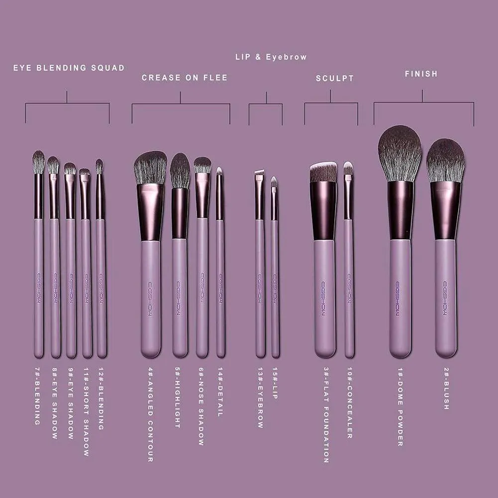 JADE SERIES - 15 PCS MAKEUP BRUSH KIT IN GIFT BOX - SMOKE PURPLE