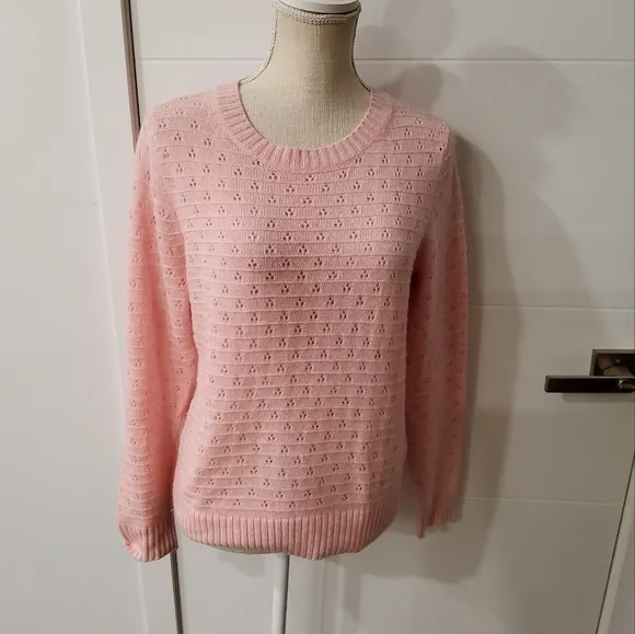J.Crew Pointelle Crewneck Wool Knit In Heather Pale Blush Sweater Size M