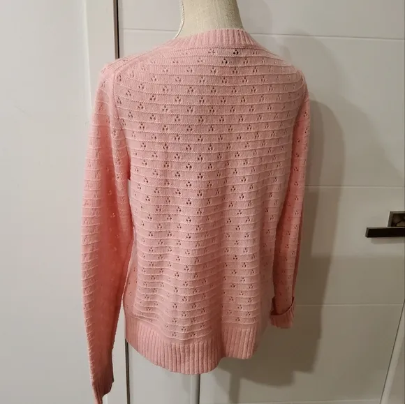 J.Crew Pointelle Crewneck Wool Knit In Heather Pale Blush Sweater Size M