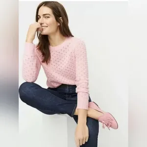 J.Crew Pointelle Crewneck Wool Knit In Heather Pale Blush Sweater Size M