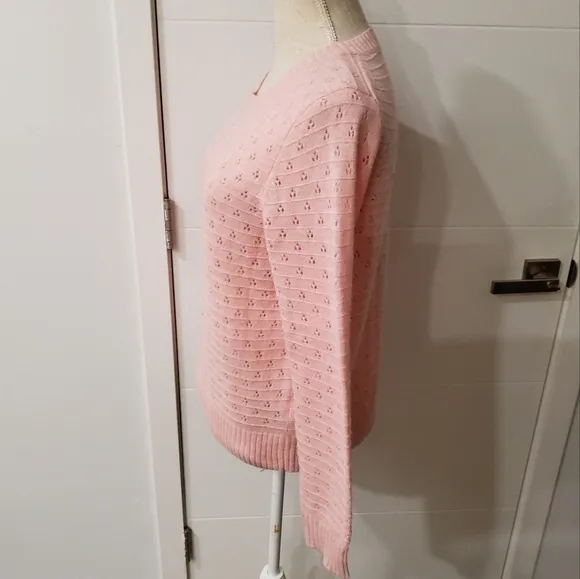 J.Crew Pointelle Crewneck Wool Knit In Heather Pale Blush Sweater Size M