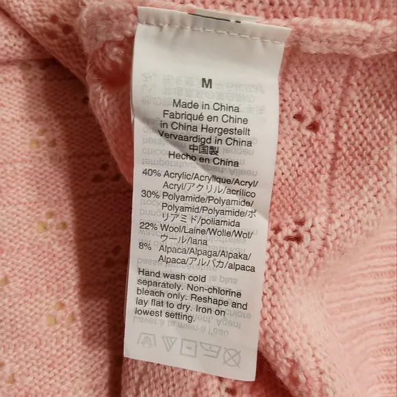 J.Crew Pointelle Crewneck Wool Knit In Heather Pale Blush Sweater Size M