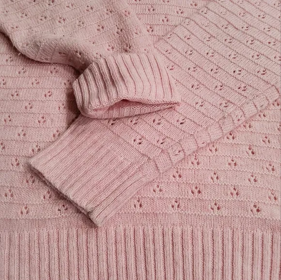 J.Crew Pointelle Crewneck Wool Knit In Heather Pale Blush Sweater Size M