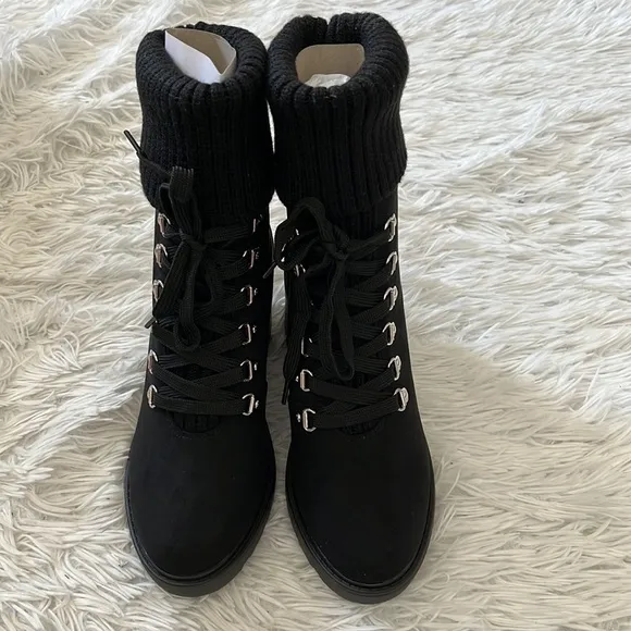 Justfab Women’s Camber Fold-Over Lace-Up Bootie in black size 7