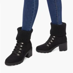 Justfab Women’s Camber Fold-Over Lace-Up Bootie in black size 7