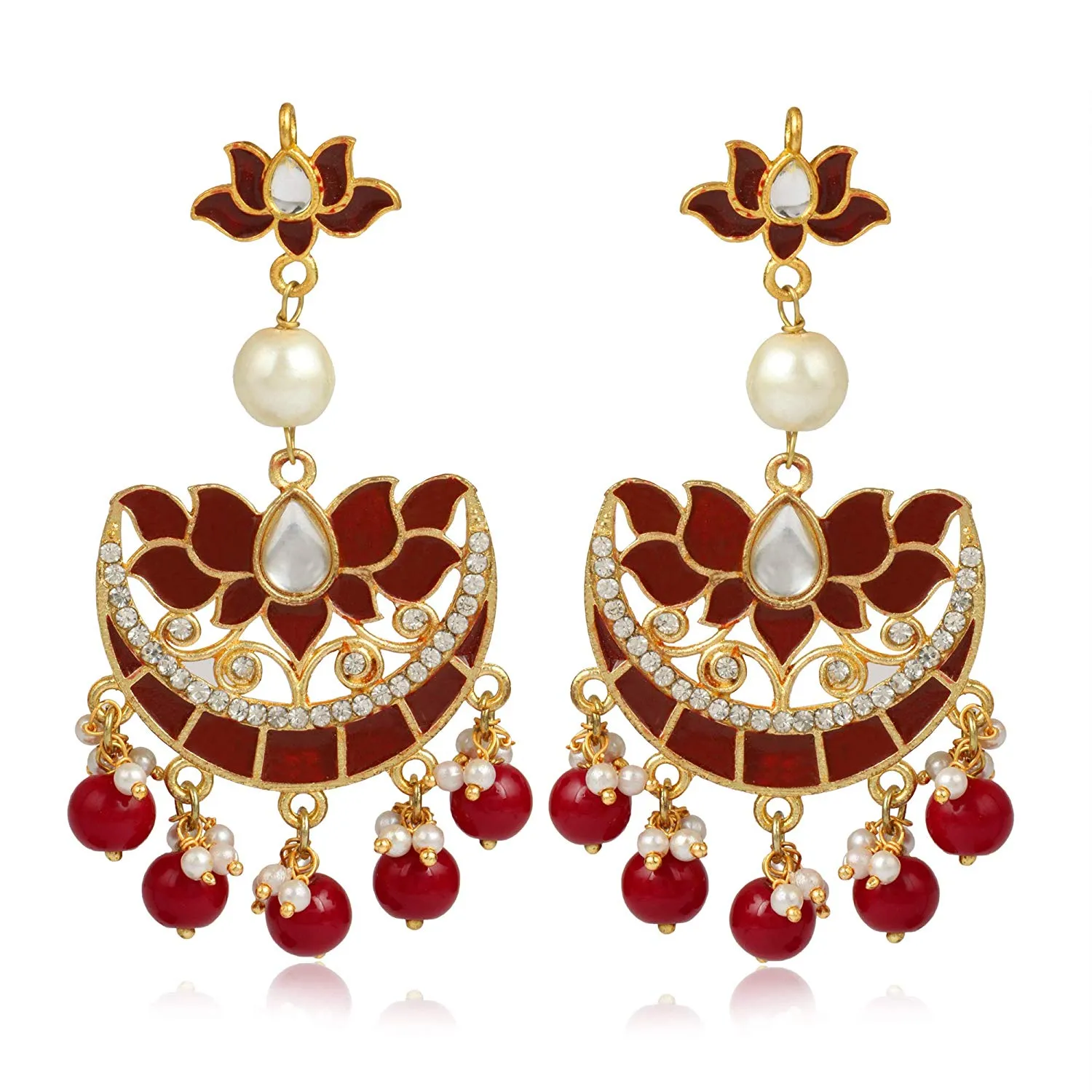 Karatcart GoldPlated Fashion Chandbali Hook Dangler Stylish Fancy Party Wear Earrings With Maangtikka For Women