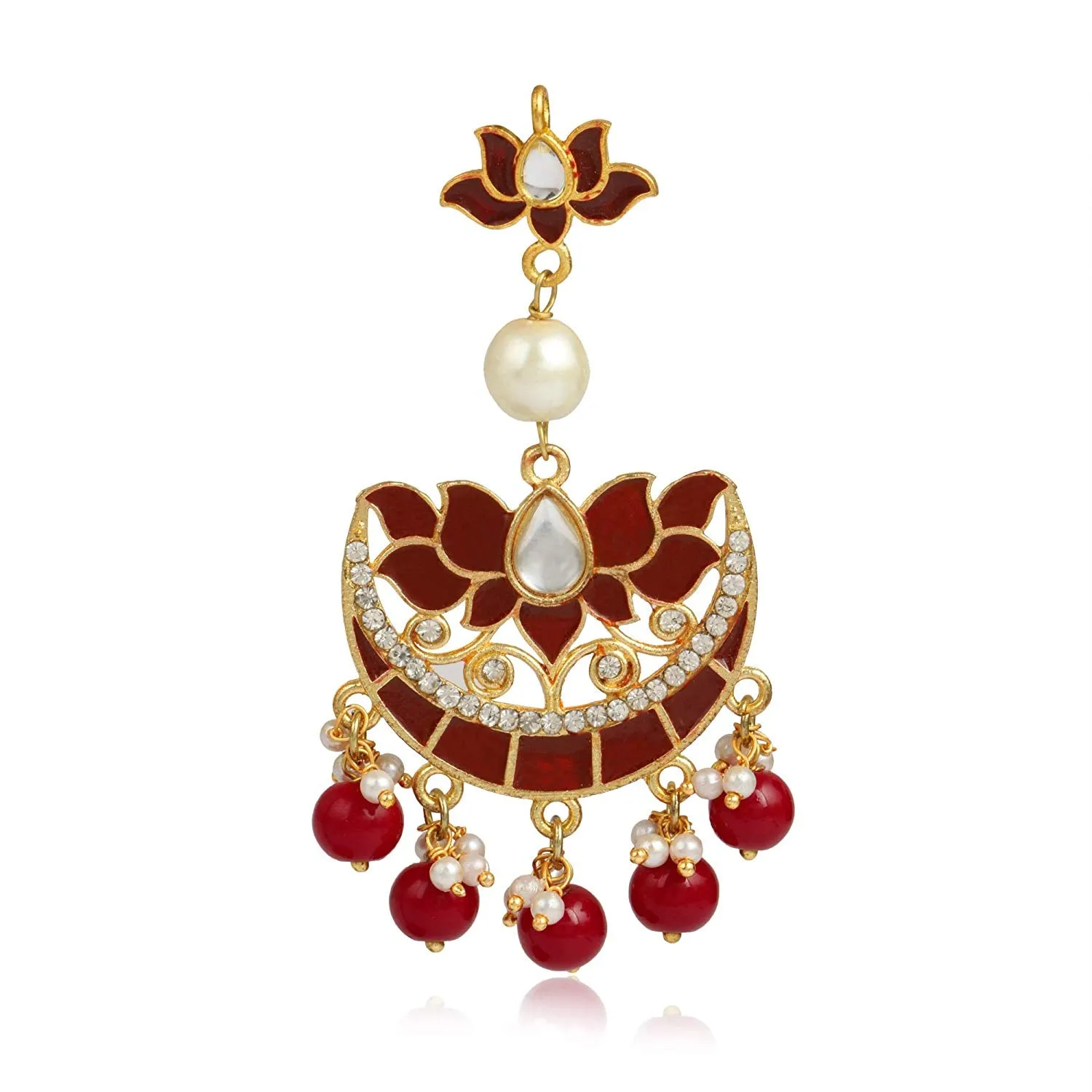 Karatcart GoldPlated Fashion Chandbali Hook Dangler Stylish Fancy Party Wear Earrings With Maangtikka For Women