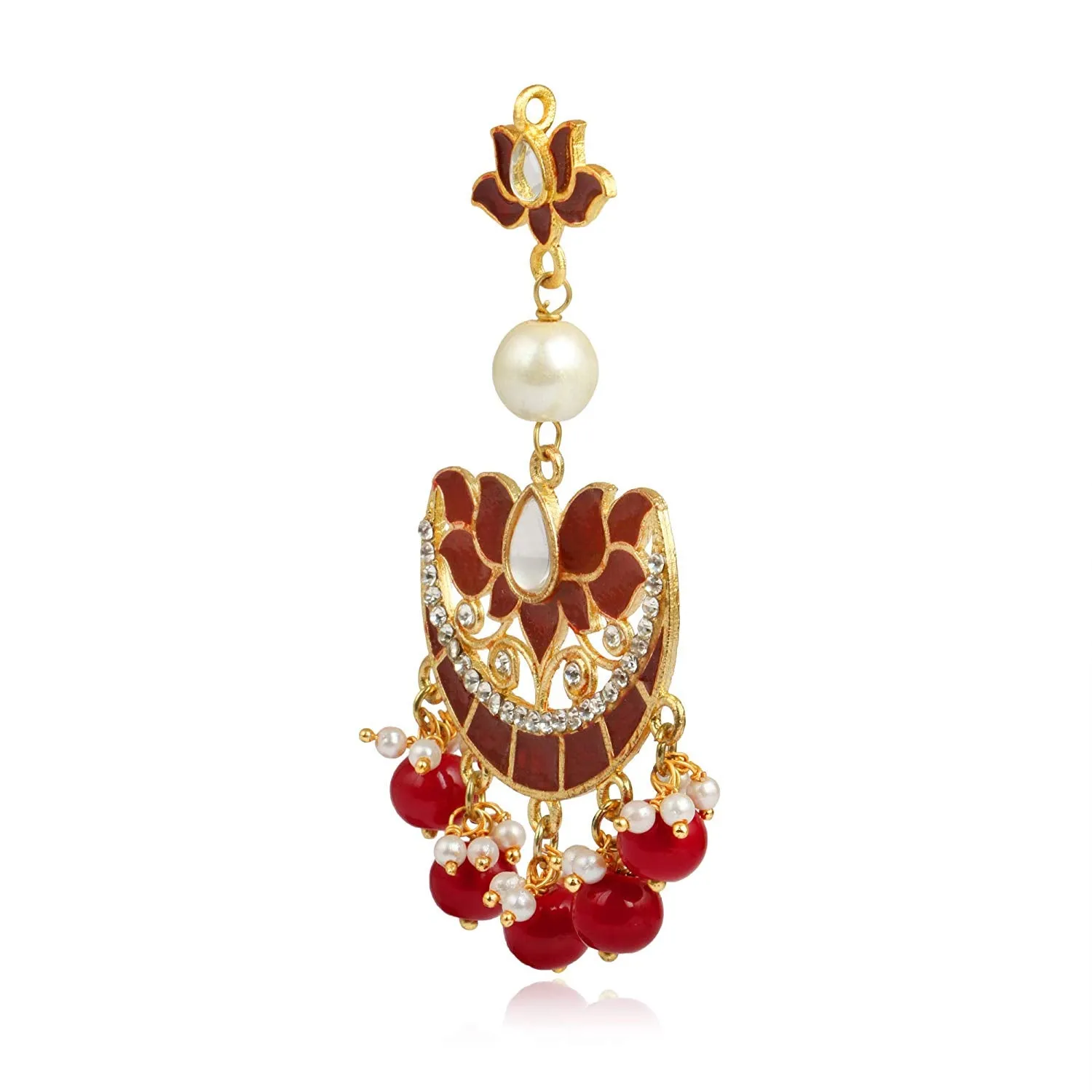 Karatcart GoldPlated Fashion Chandbali Hook Dangler Stylish Fancy Party Wear Earrings With Maangtikka For Women