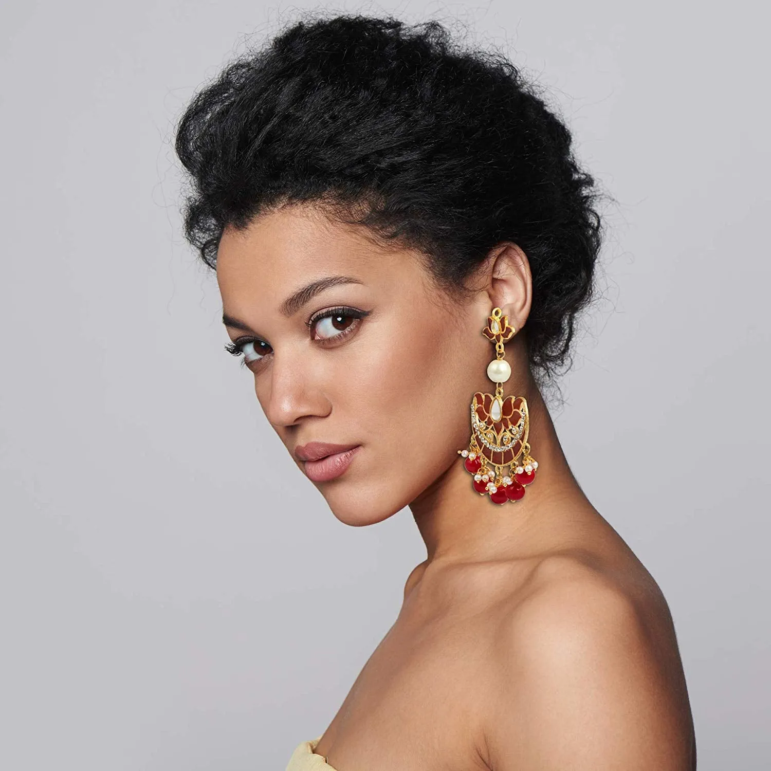 Karatcart GoldPlated Fashion Chandbali Hook Dangler Stylish Fancy Party Wear Earrings With Maangtikka For Women