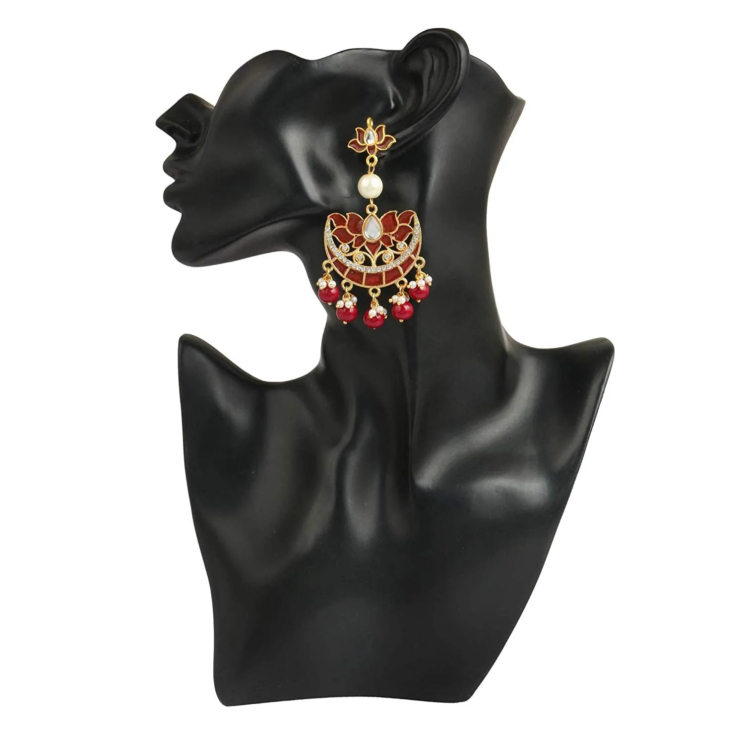 Karatcart GoldPlated Fashion Chandbali Hook Dangler Stylish Fancy Party Wear Earrings With Maangtikka For Women