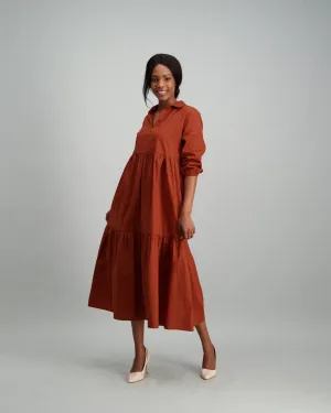 Ladies Tiered Maxi Dress - Rust