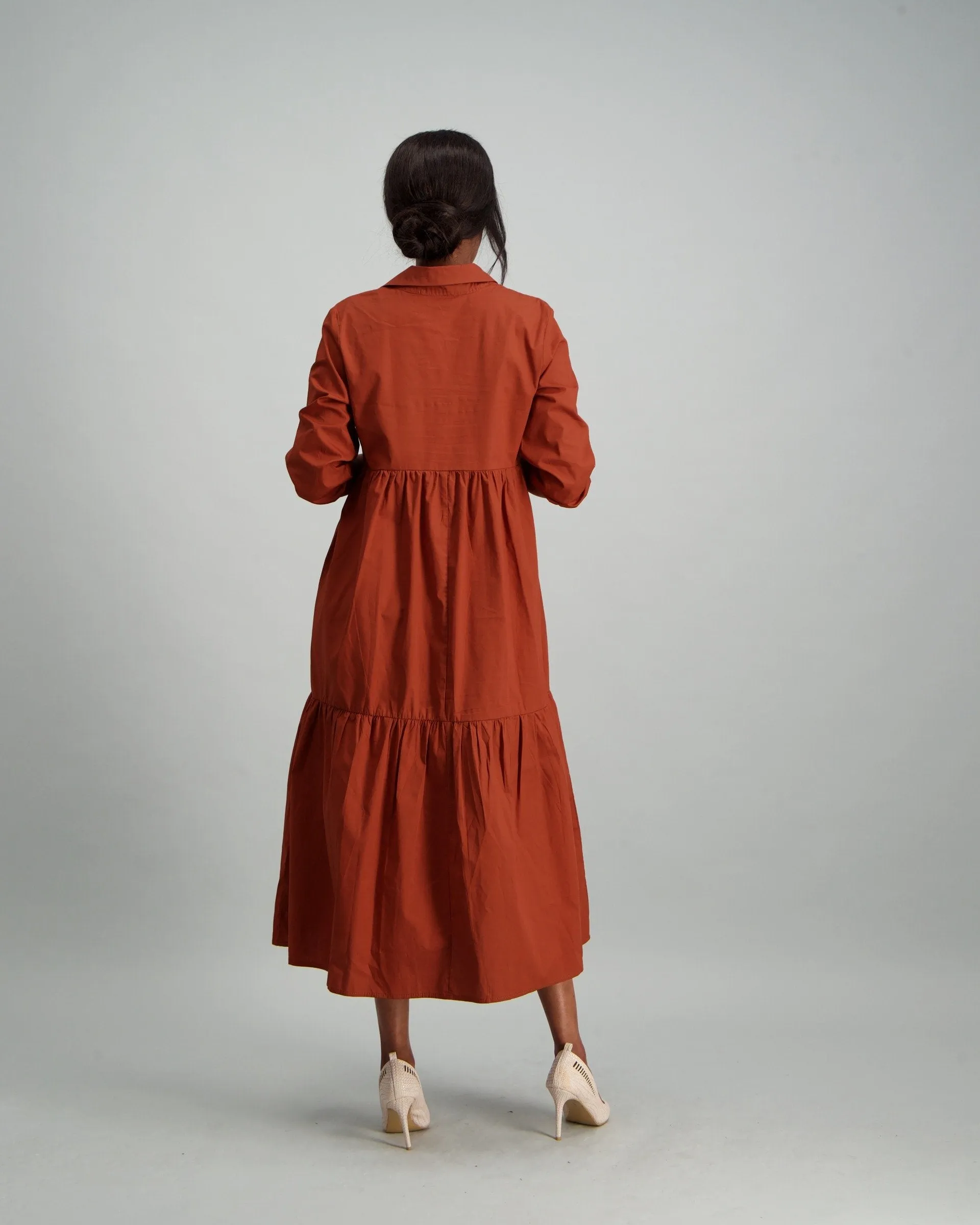 Ladies Tiered Maxi Dress - Rust