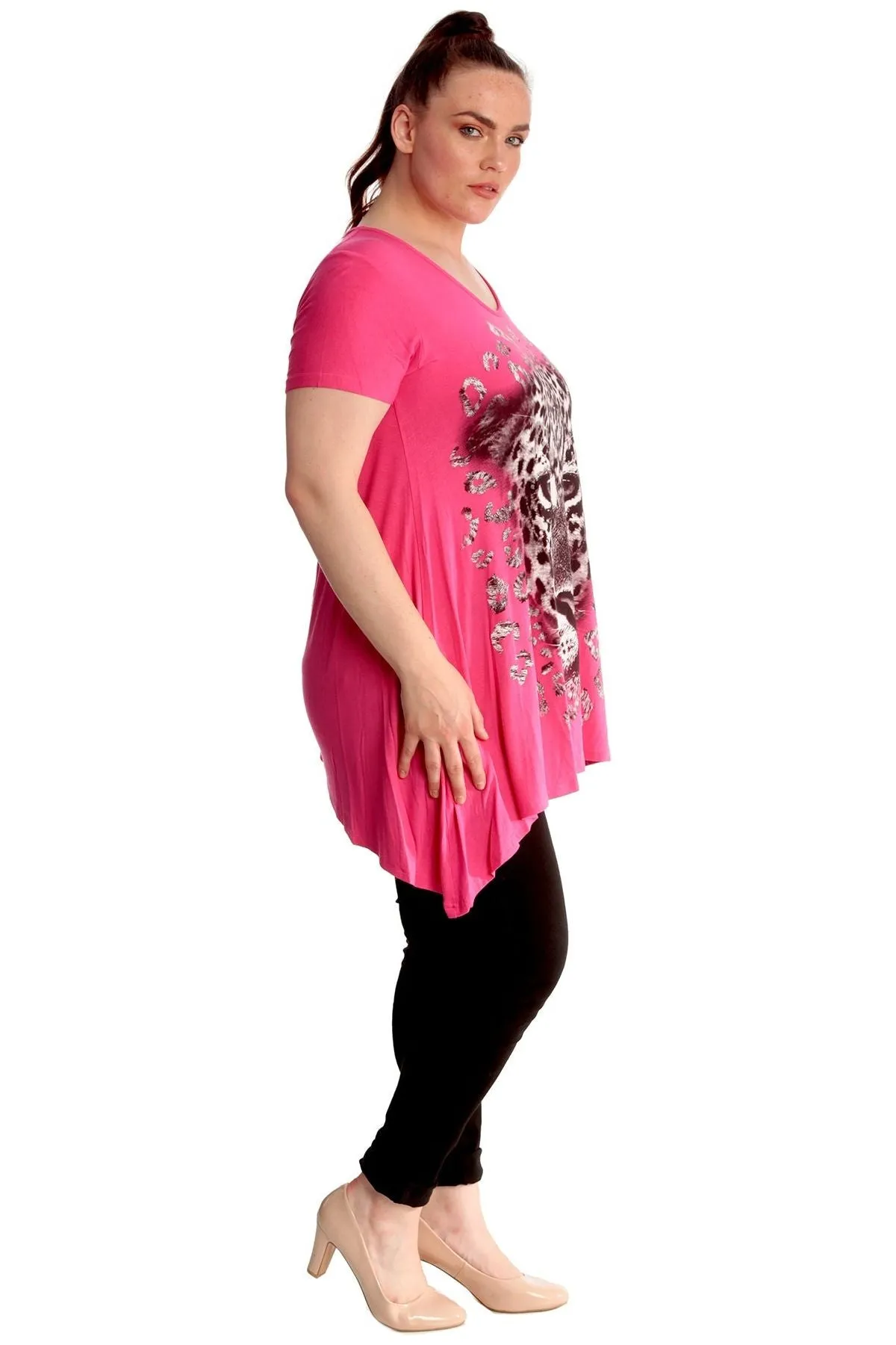 Leopard Print Hanky Hem Short Sleeve Top