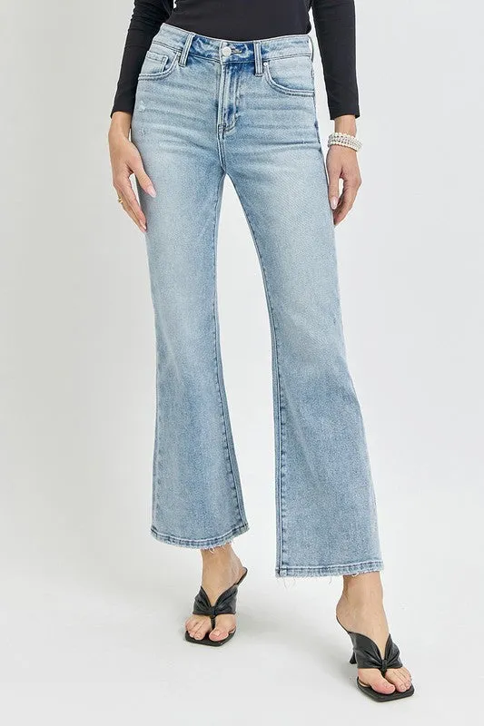 Light Wash High Rise Ankle Length Flare Jeans - Risen Jeans