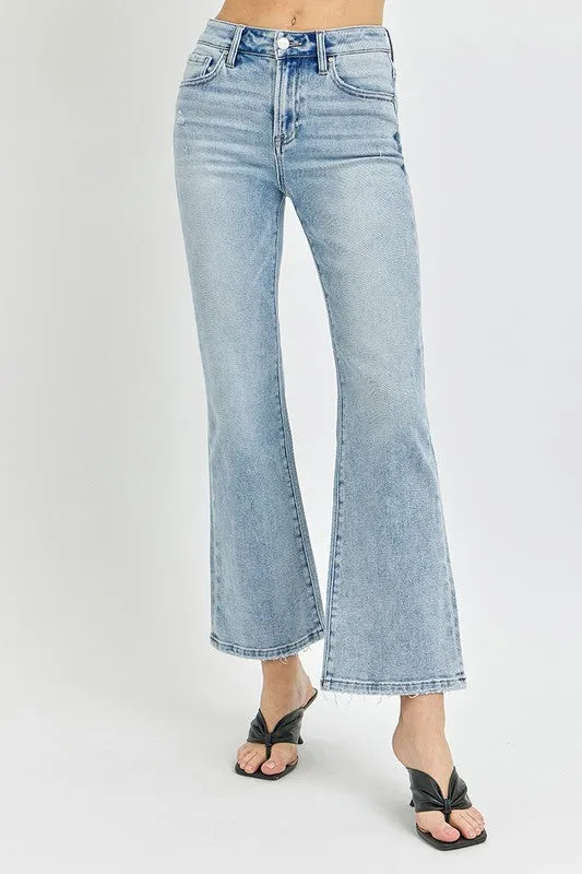 Light Wash High Rise Ankle Length Flare Jeans - Risen Jeans