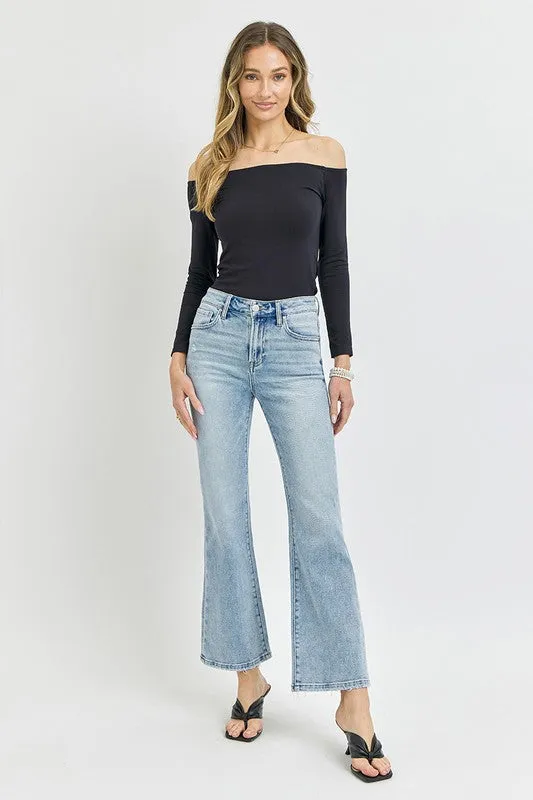 Light Wash High Rise Ankle Length Flare Jeans - Risen Jeans