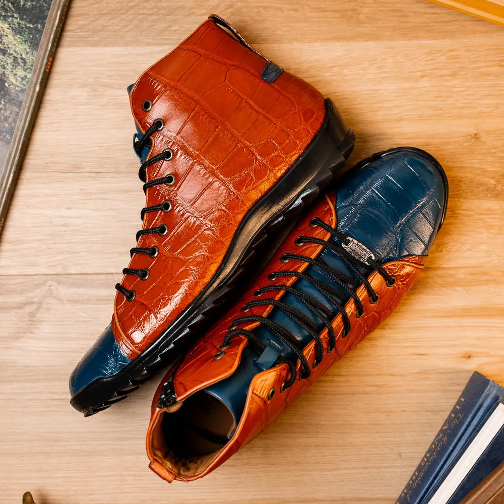 Marco Di Milano Hermond Blue Jeans/Honey Alligator High-Top Sneakers