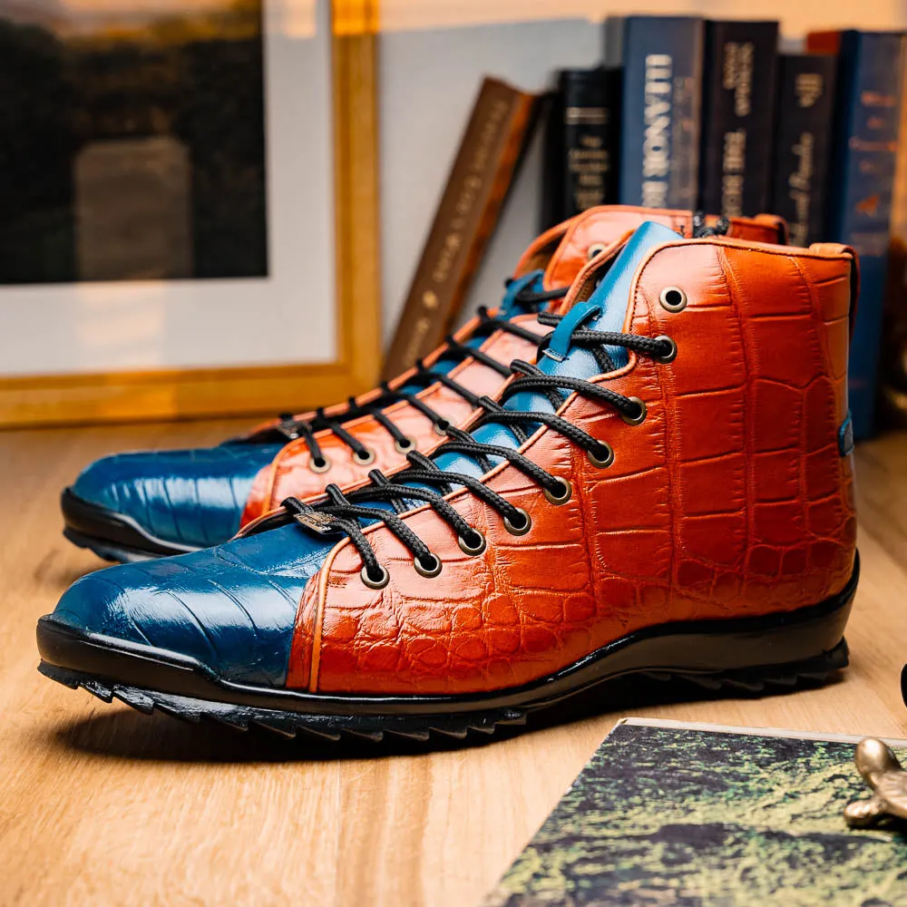 Marco Di Milano Hermond Blue Jeans/Honey Alligator High-Top Sneakers