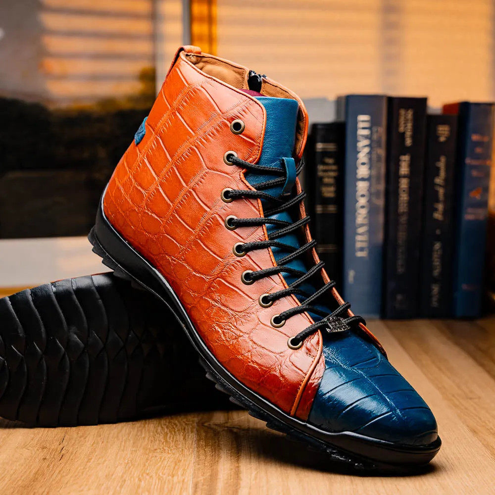 Marco Di Milano Hermond Blue Jeans/Honey Alligator High-Top Sneakers