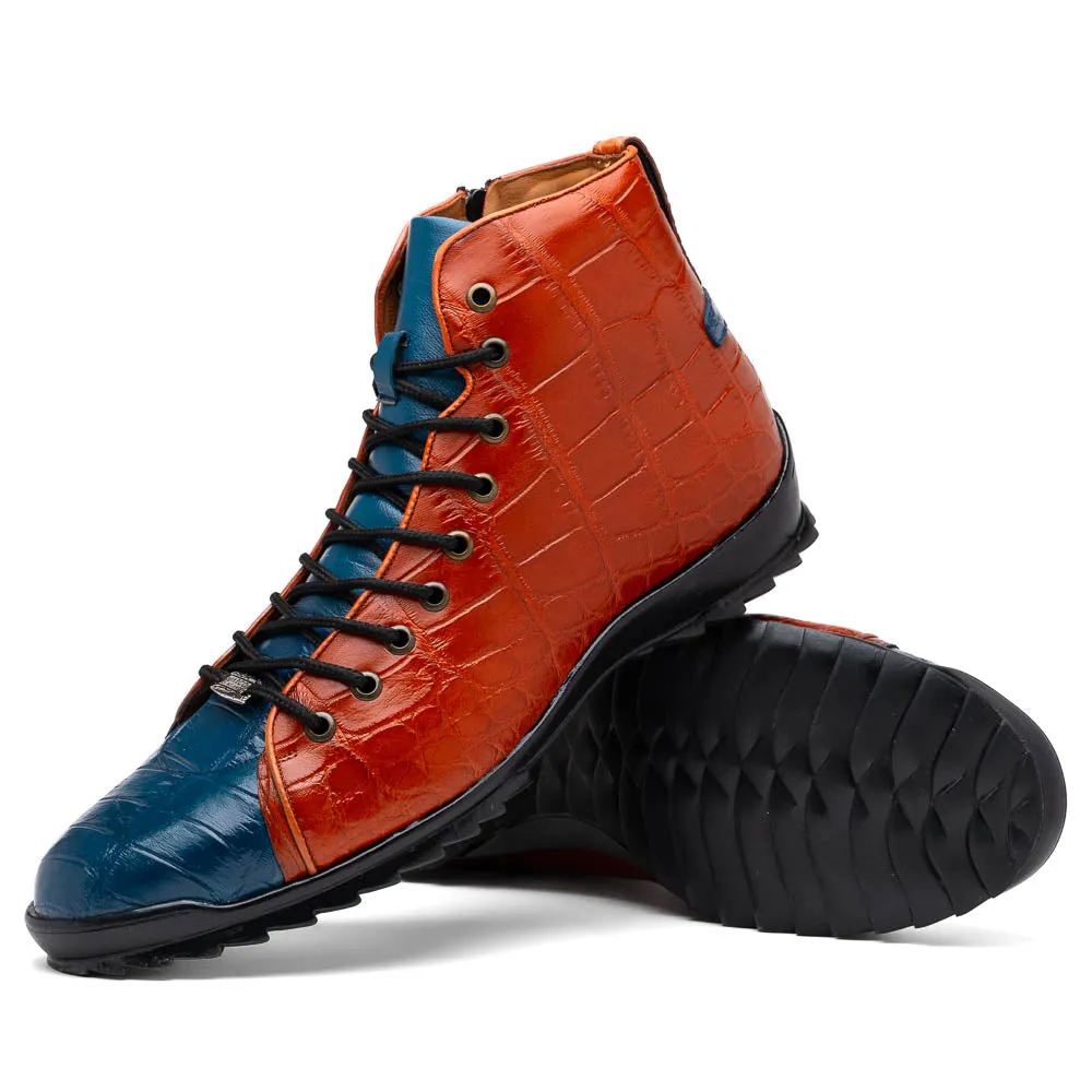 Marco Di Milano Hermond Blue Jeans/Honey Alligator High-Top Sneakers