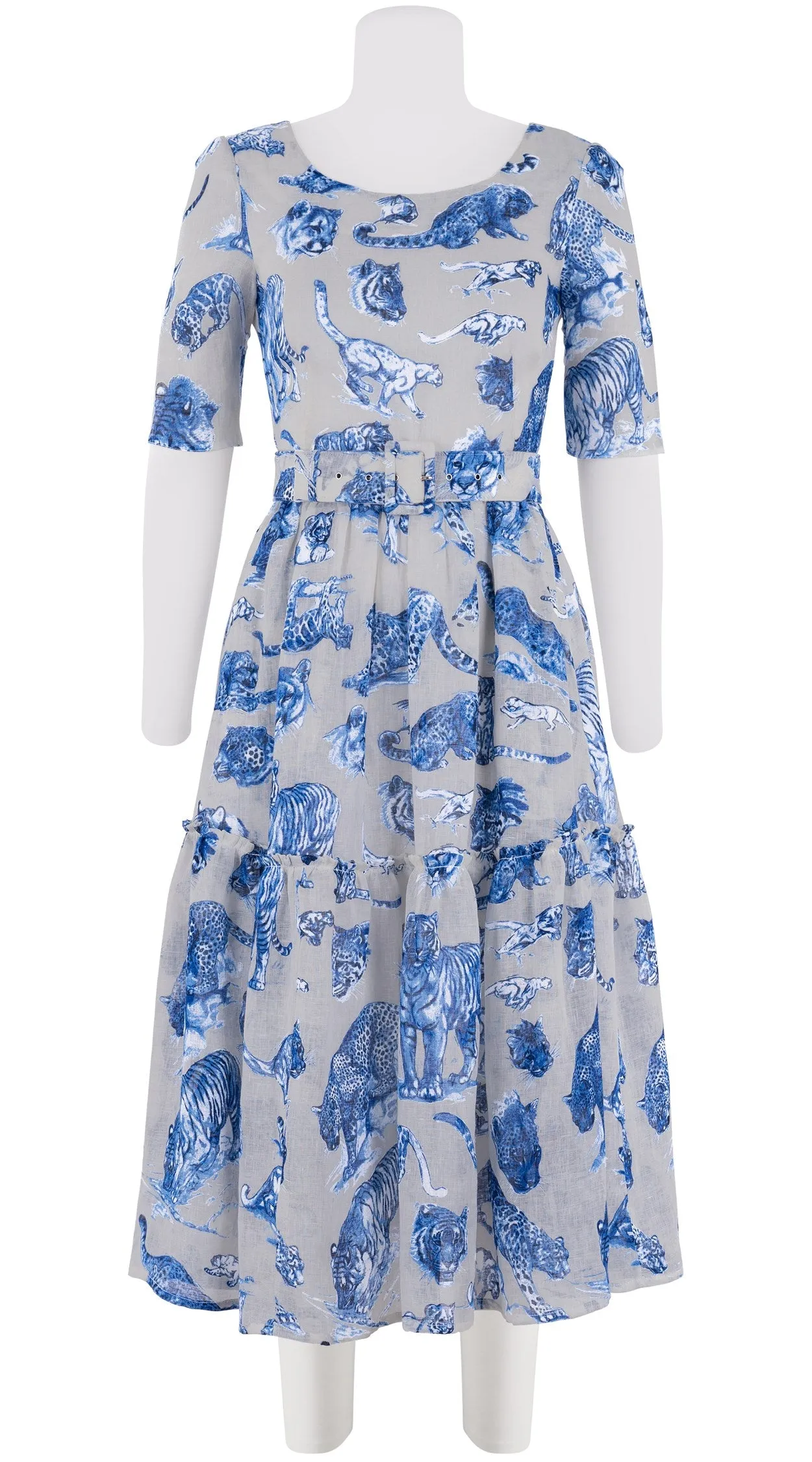 Melanie Dress #2 Boat Neck 1/2 Sleeve Midi Length Linen (Tiger Toile Small)