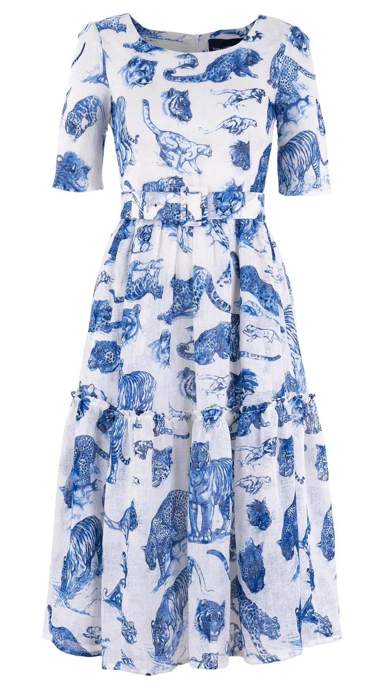 Melanie Dress #2 Boat Neck 1/2 Sleeve Midi Length Linen (Tiger Toile Small)