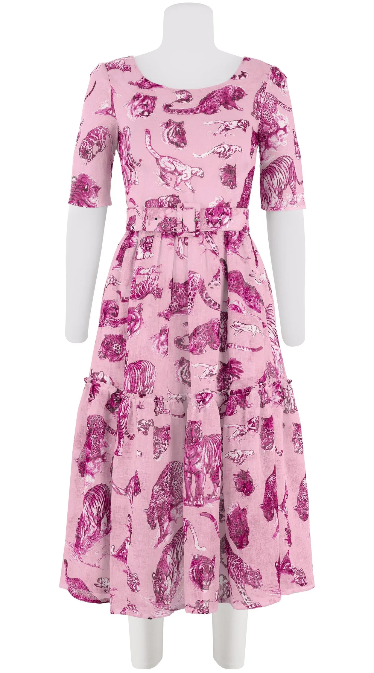 Melanie Dress #2 Boat Neck 1/2 Sleeve Midi Length Linen (Tiger Toile Small)