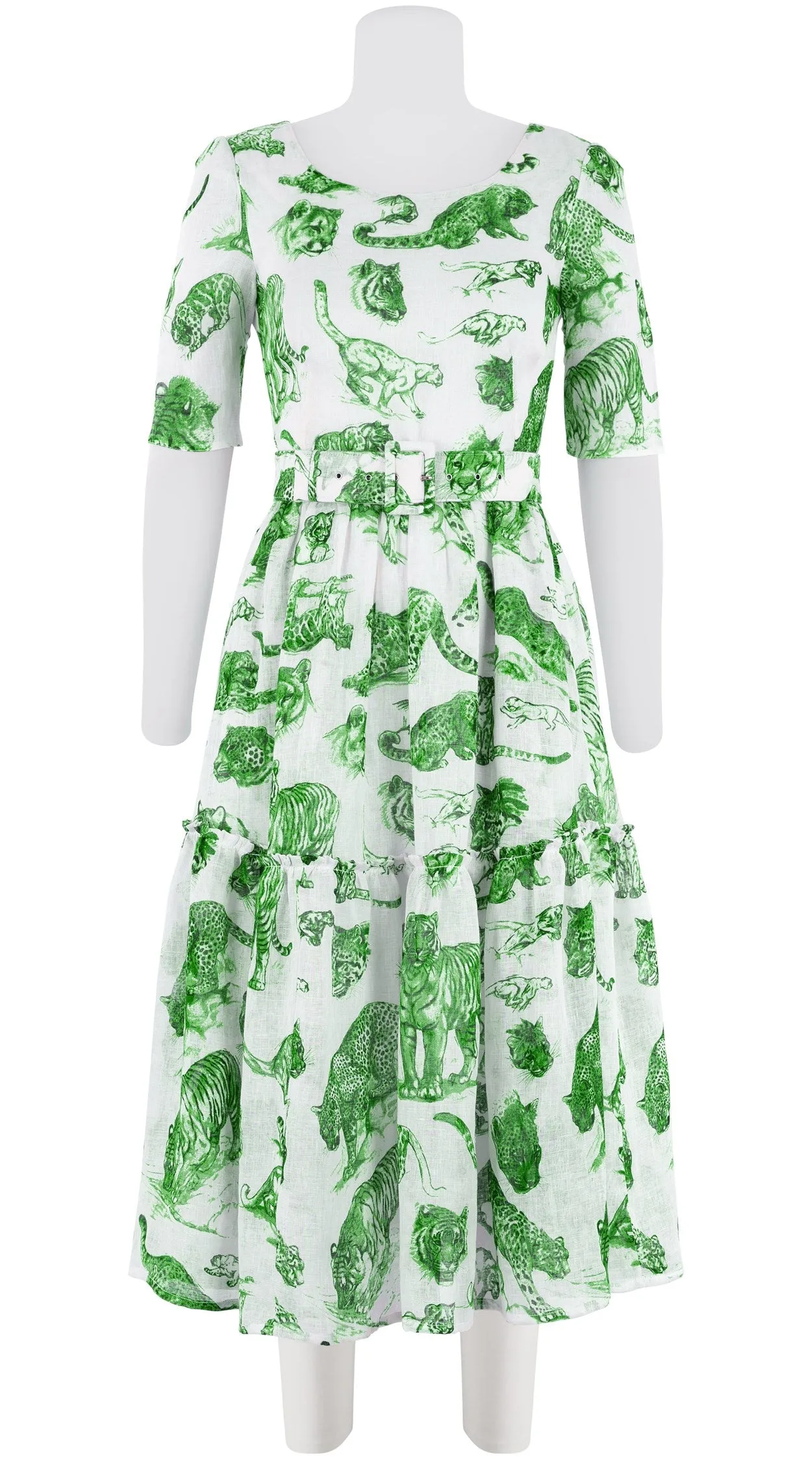Melanie Dress #2 Boat Neck 1/2 Sleeve Midi Length Linen (Tiger Toile Small)