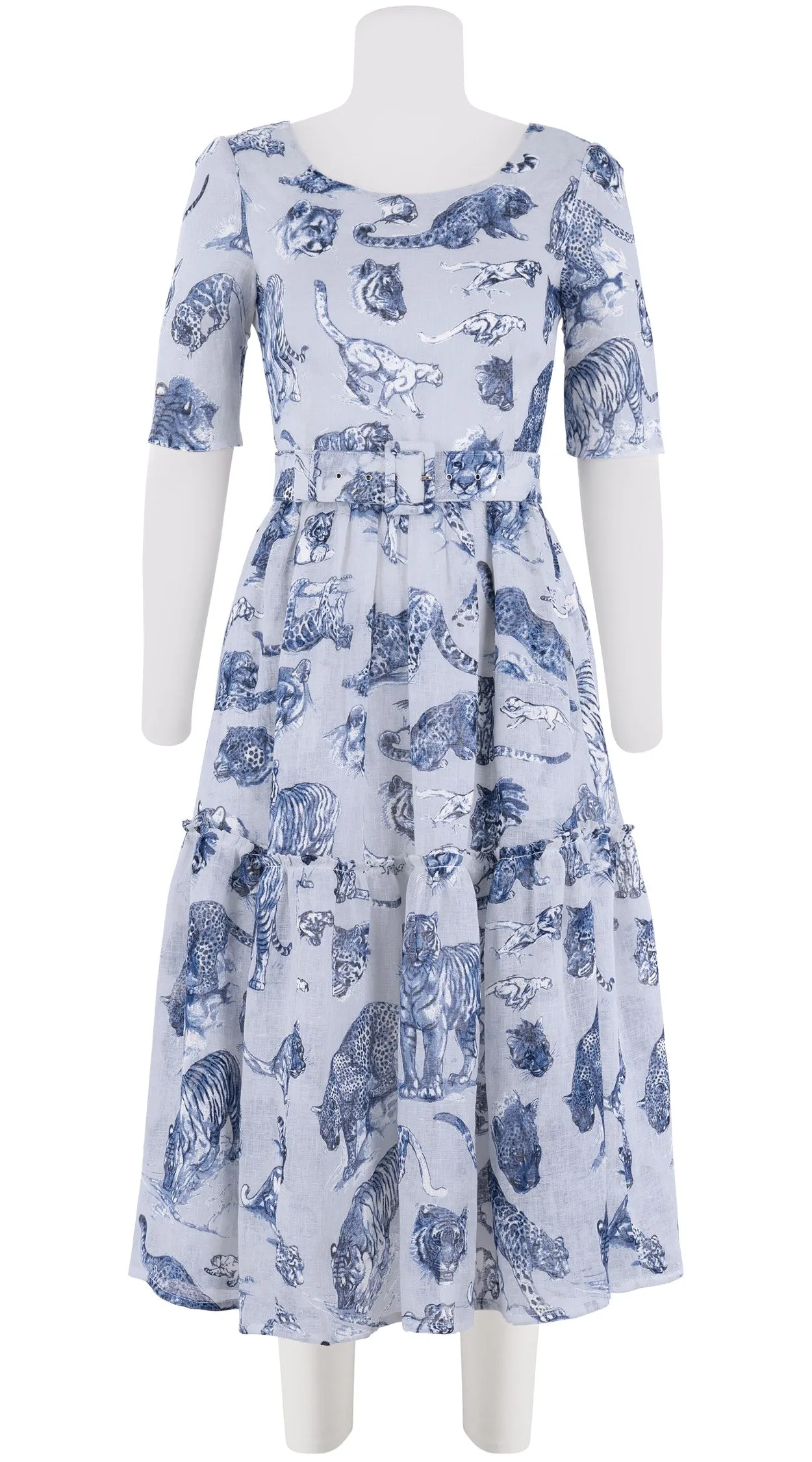 Melanie Dress #2 Boat Neck 1/2 Sleeve Midi Length Linen (Tiger Toile Small)