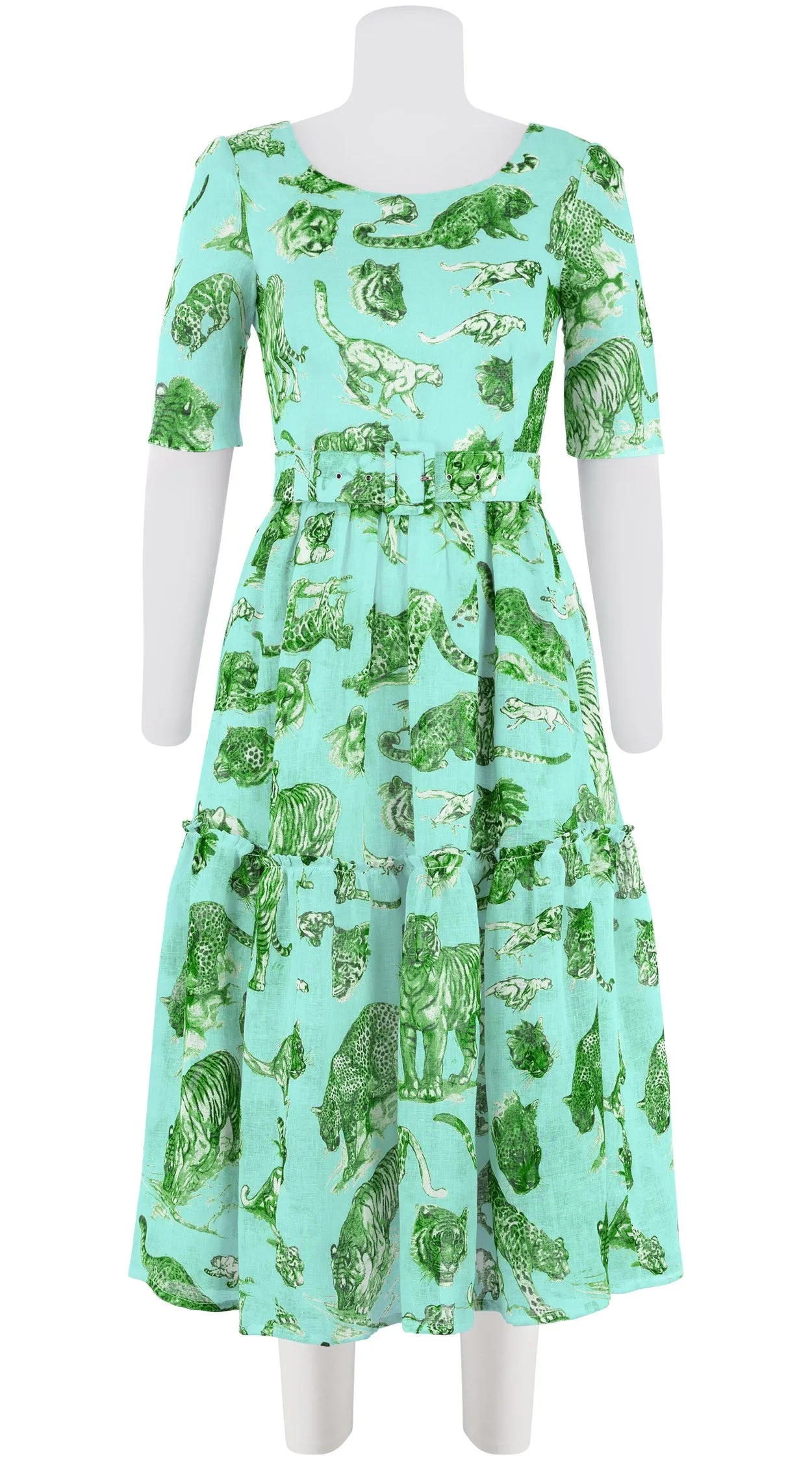 Melanie Dress #2 Boat Neck 1/2 Sleeve Midi Length Linen (Tiger Toile Small)