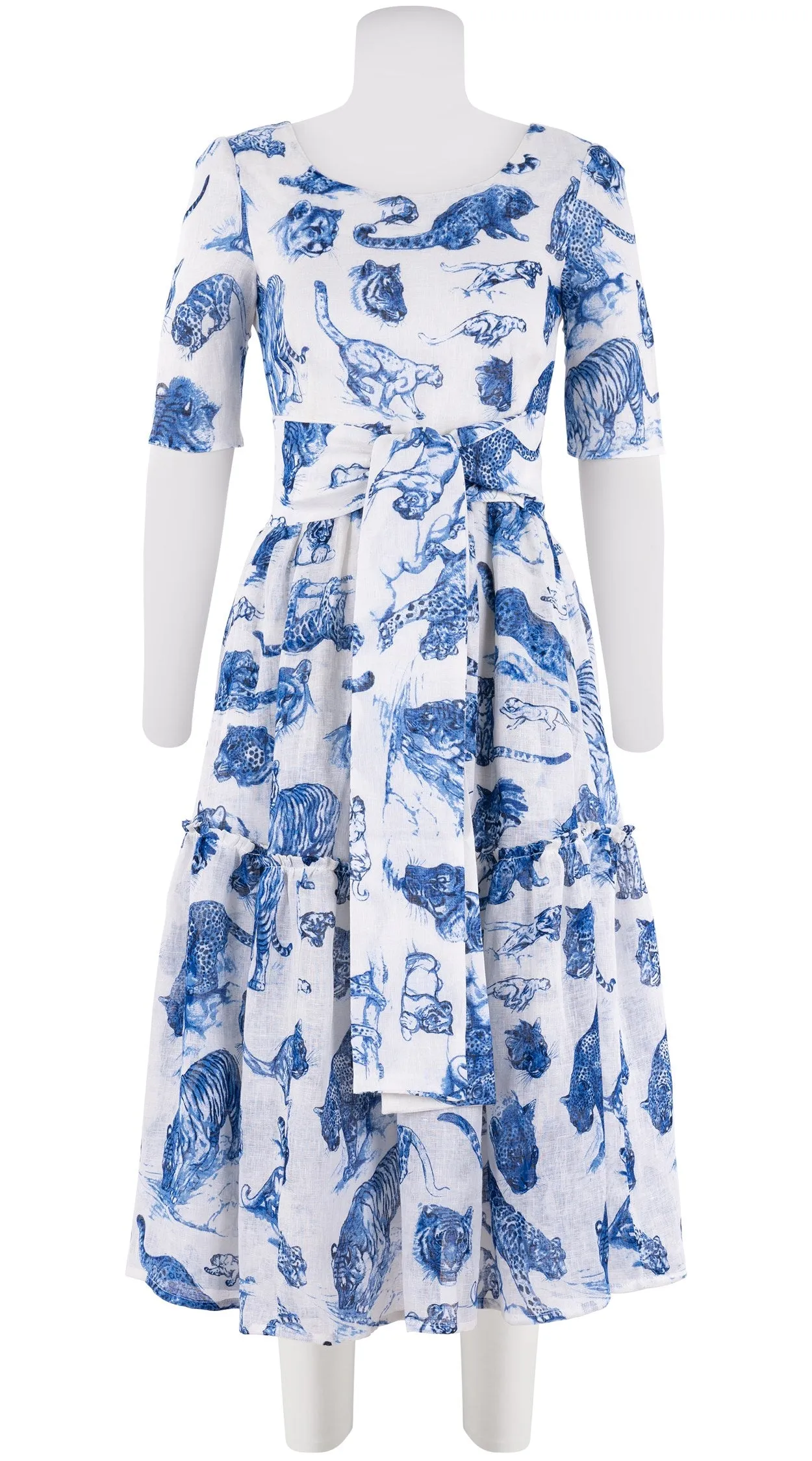 Melanie Dress #2 Boat Neck 1/2 Sleeve Midi Length Linen (Tiger Toile Small)