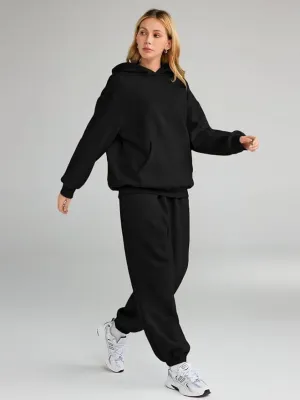 NEW AUTOMET Womens 2 Piece Outfits Lounge Hoodie Sweatsuit Sets Oversized Sweatshirt Baggy Fall Fashion Sweatpants with Pockets Fits Like Large, Black