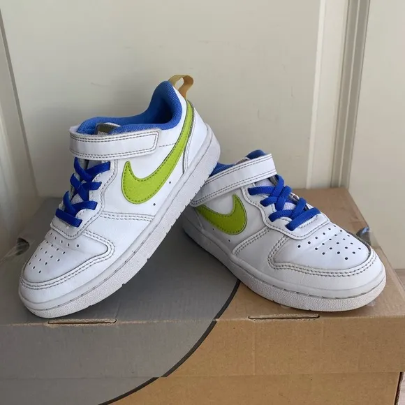Nike Court Borough Low 2 SE White/Green Kids Sneakers- SZ 12 C