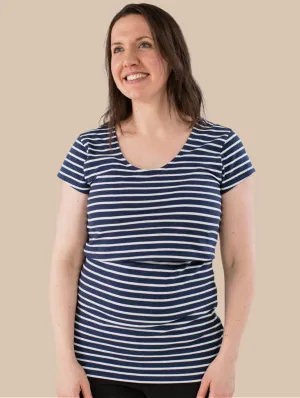 Nursing Short Sleeve Cotton T-Shirt | Navy & White Stripes