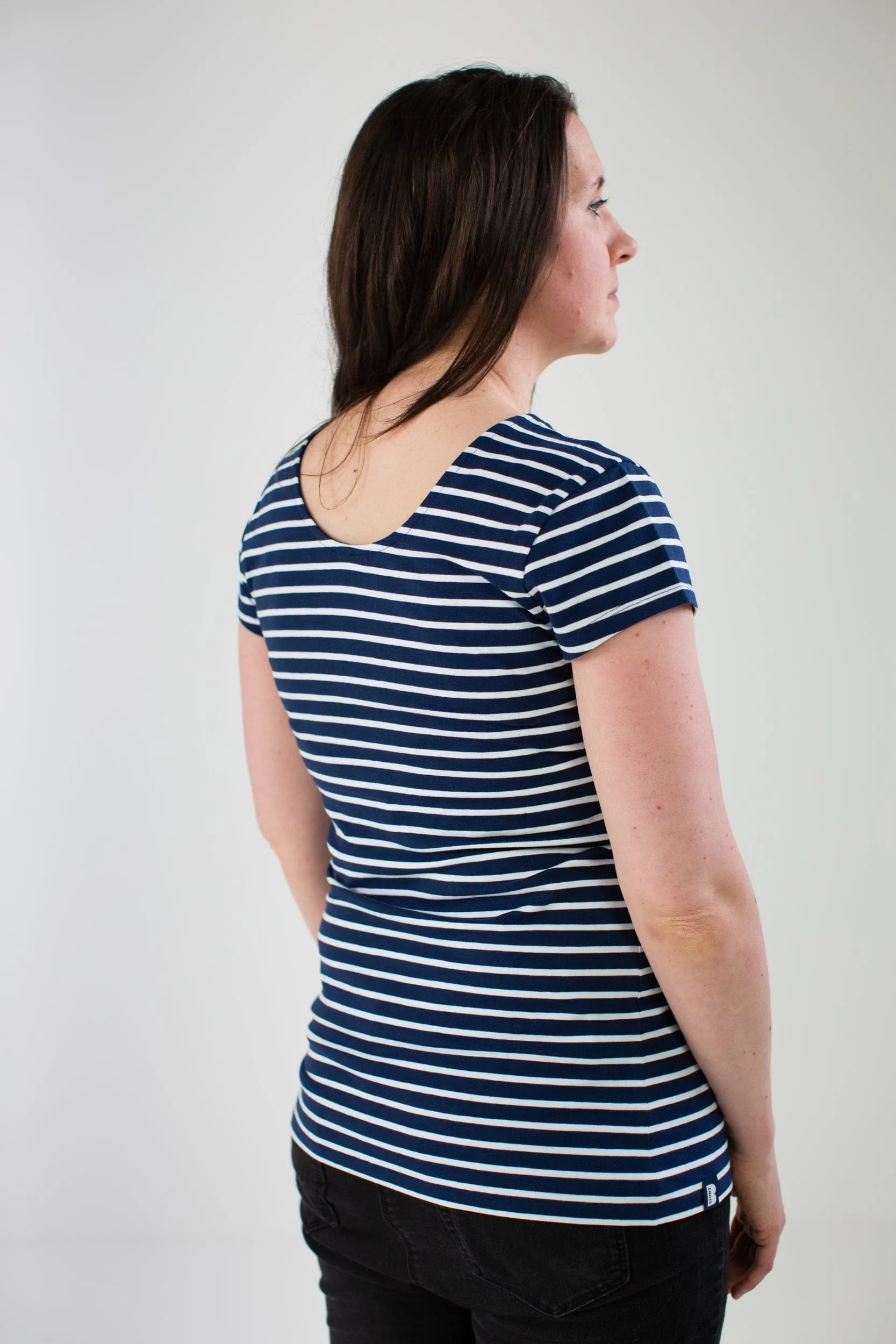 Nursing Short Sleeve Cotton T-Shirt | Navy & White Stripes