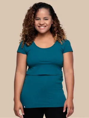 Nursing Short Sleeve Cotton T-Shirt | Teal
