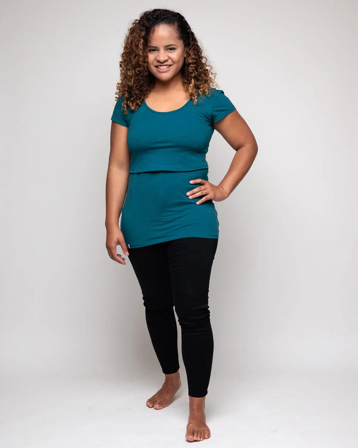 Nursing Short Sleeve Cotton T-Shirt | Teal