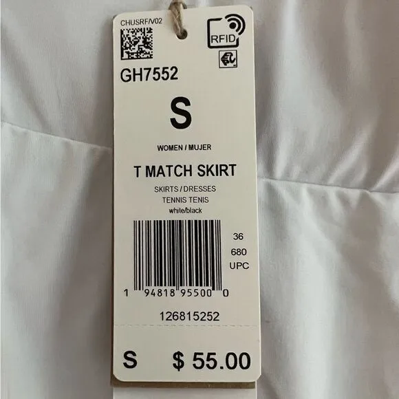 NWT Adidas &quot;T Match Skirt&quot; tennis skirt in White - Aeroready fabric! Size small