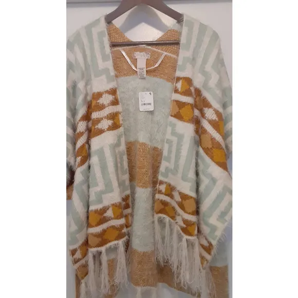 NWT - Free People Diamondback Cozy Kimono Poncho Soft Southwest Boho Ivory O/S